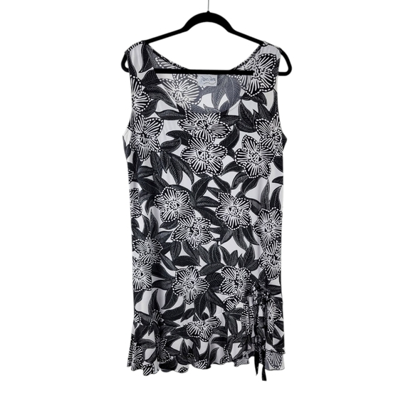 Dream Dance Women's Floral Black & White Sleeveless Ruffle Trim Dress Size L - Picture 1 of 7